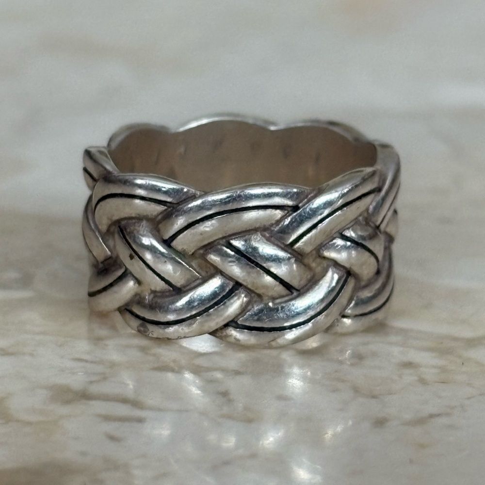 925 Sterling Silver Heavy Braided Celtic Design Wide Band Unisex Ring Vintage
